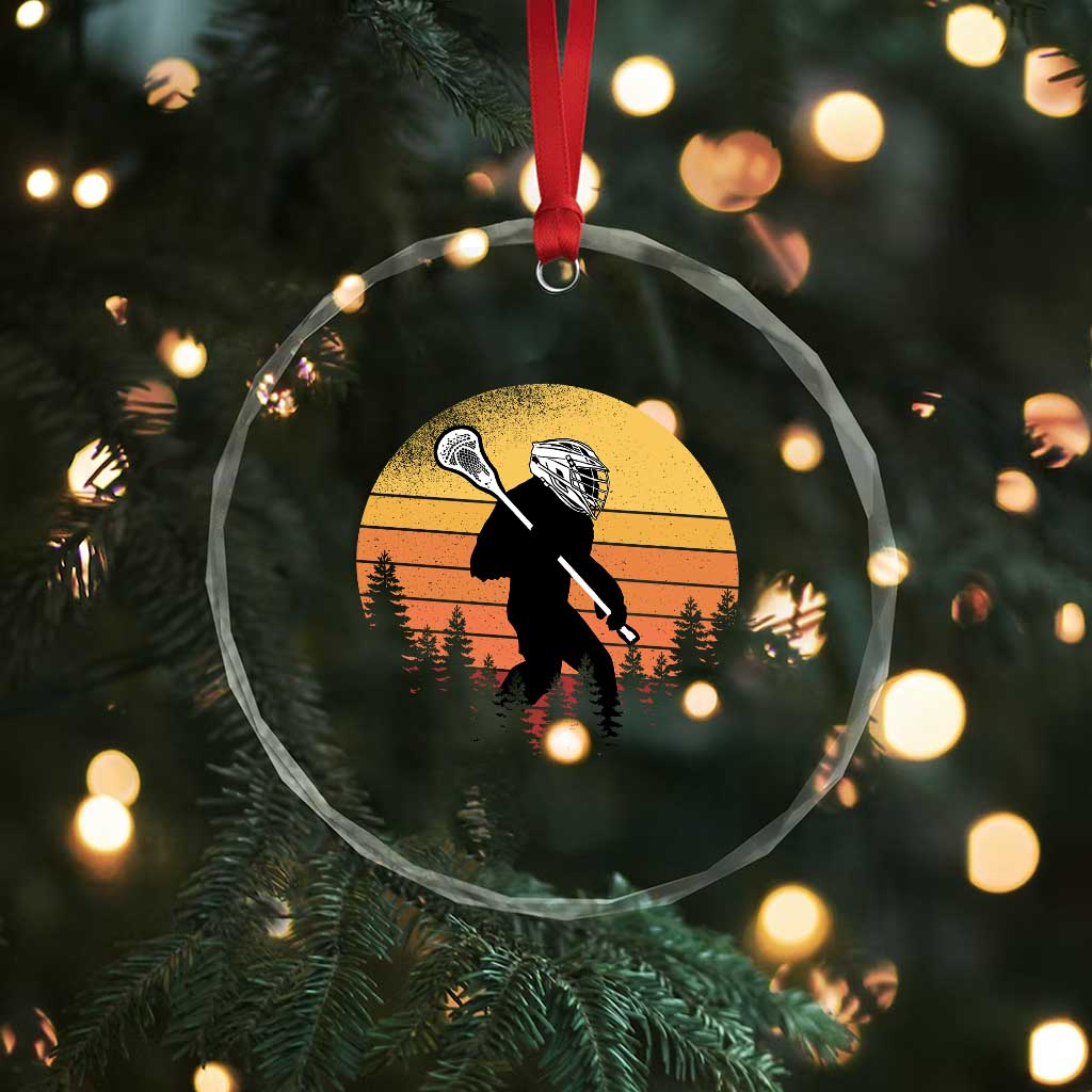 Funny Lax Bigfoot Crystal Glass Ornament Retro Vintage Sasquatch Lacrosse - Wonder Print Shop