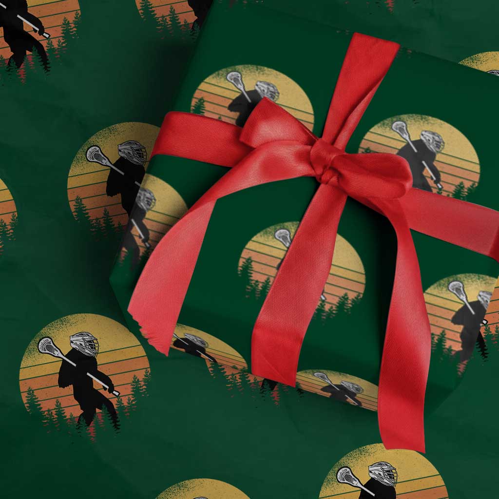 Funny Lax Bigfoot Wrapping Paper Roll Retro Vintage Sasquatch Lacrosse - Wonder Print Shop