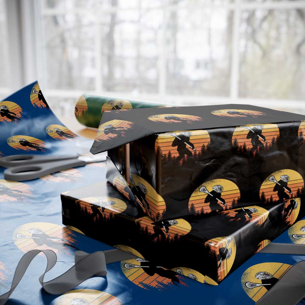 Funny Lax Bigfoot Wrapping Paper Roll Retro Vintage Sasquatch Lacrosse - Wonder Print Shop