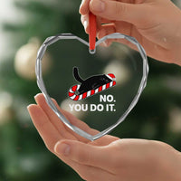 Funny Lazy Cat Christmas Heart Crystal Glass Ornament No You Do It - Wonder Print Shop