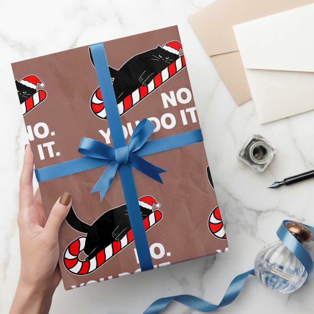 Funny Lazy Cat Christmas Wrapping Paper Roll No You Do It - Wonder Print Shop