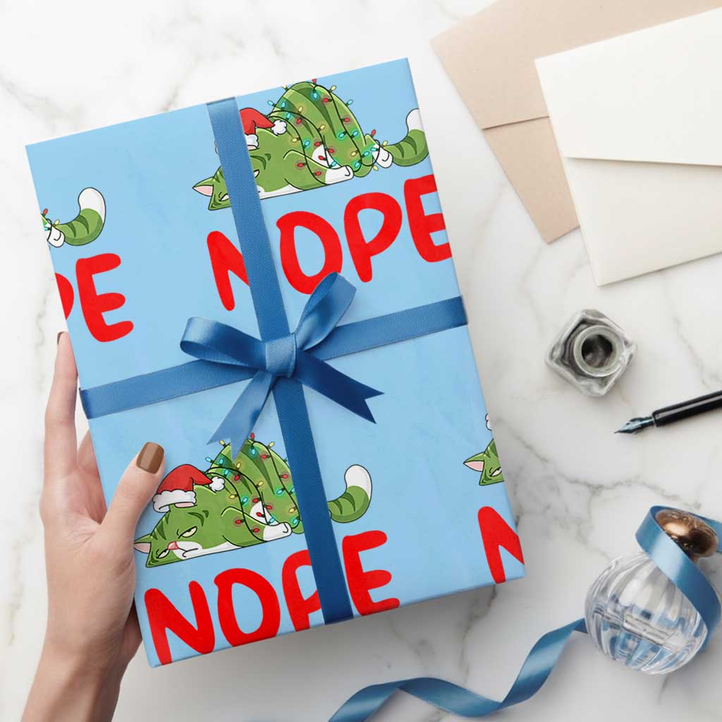 Funny Lazy Cat Christmas Wrapping Paper Roll Nope Not Today - Wonder Print Shop