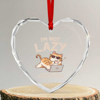 Funny Lazy Cat Heart Crystal Glass Ornament I'm Not Lazy I'm Just Really Enjoying Doing Nothing - Wonder Print Shop