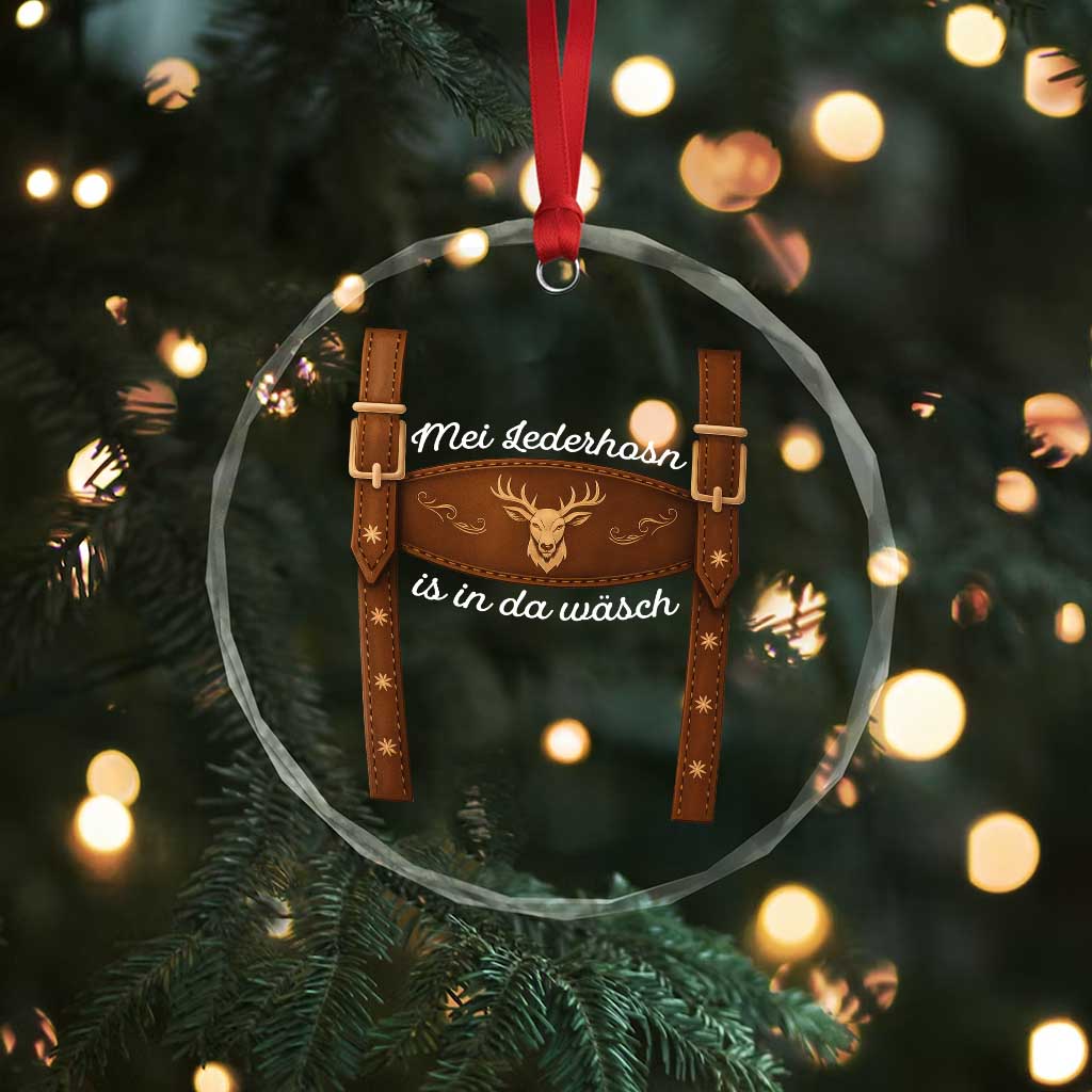 Funny Lederhosen Costume Alternative for Oktoberfest Crystal Glass Ornament Mei Lederhosn Is In Da Wasch TS02