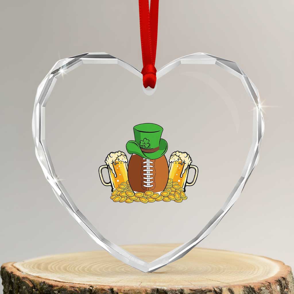 Funny Leprechaun Hat American Football Heart Crystal Glass Ornament