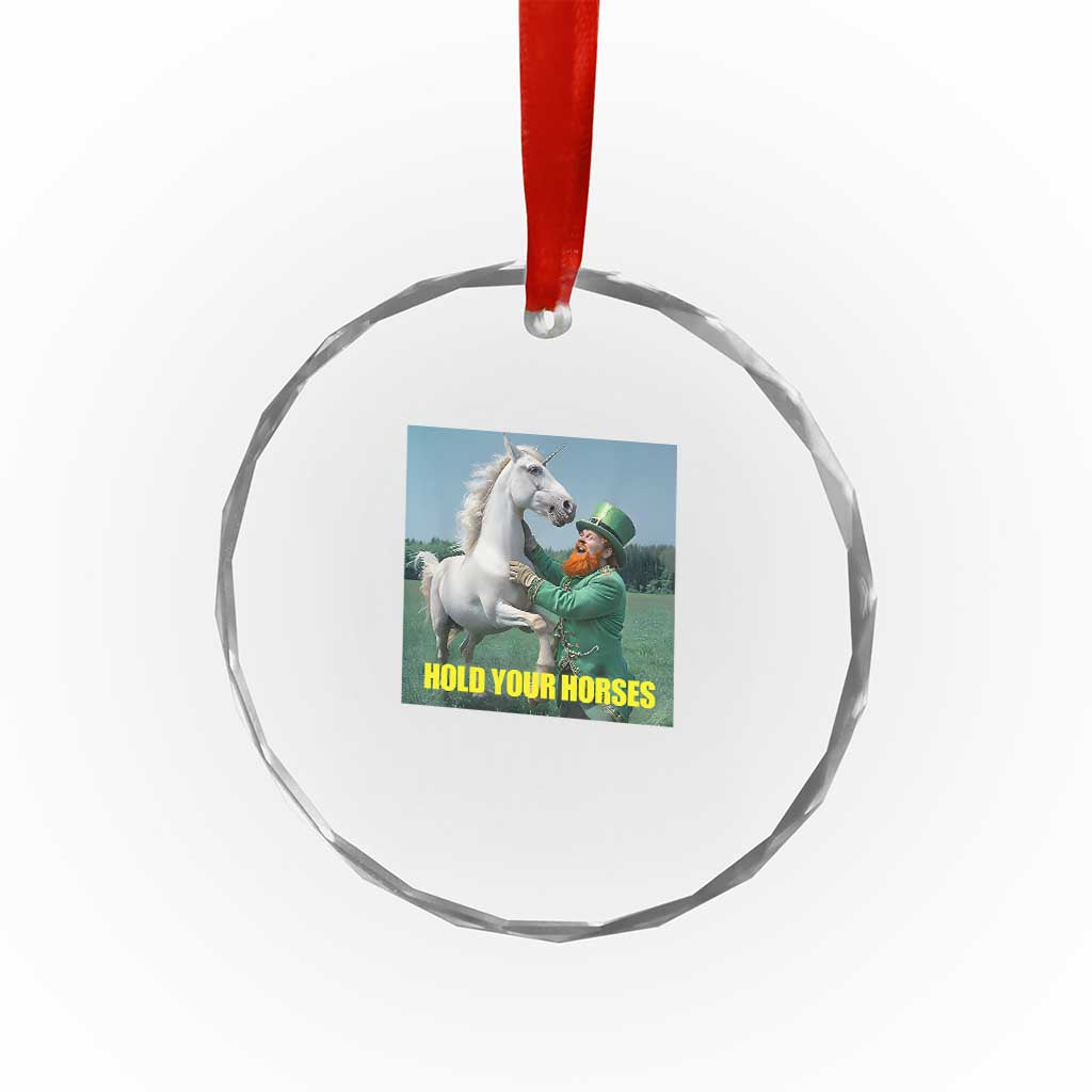 Funny Leprechaun Hold Your Horse Crystal Glass Ornament Unicorn St Patrick's Day TS02