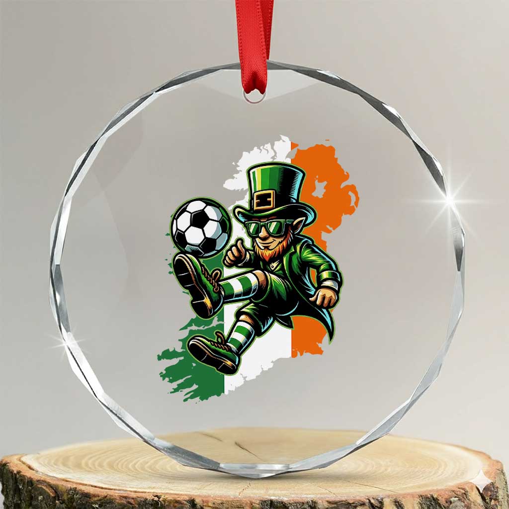 Funny Leprechaun Playing Soccer Crystal Glass Ornament St Patricks Day