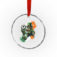 Funny Leprechaun Playing Soccer Crystal Glass Ornament St Patricks Day