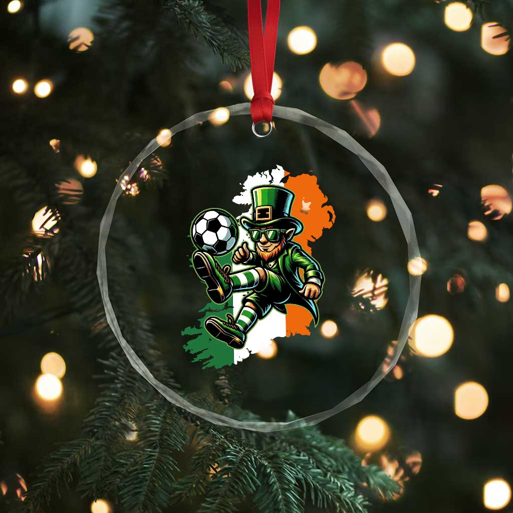 Funny Leprechaun Playing Soccer Crystal Glass Ornament St Patricks Day