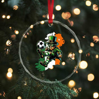 Funny Leprechaun Playing Soccer Crystal Glass Ornament St Patricks Day
