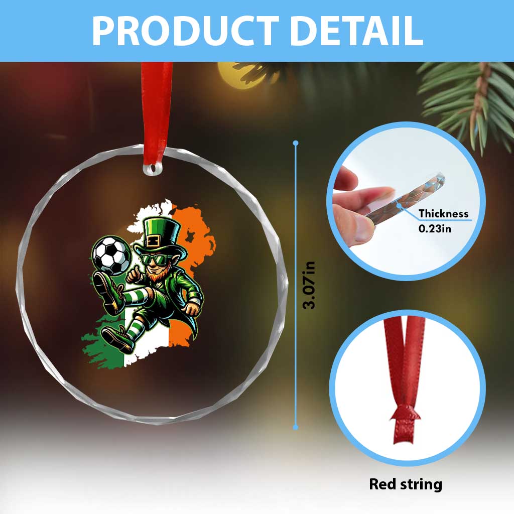 Funny Leprechaun Playing Soccer Crystal Glass Ornament St Patricks Day