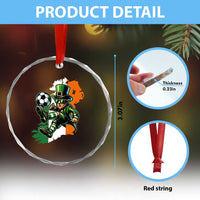 Funny Leprechaun Playing Soccer Crystal Glass Ornament St Patricks Day