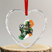 Funny Leprechaun Playing Soccer Heart Crystal Glass Ornament St Patricks Day