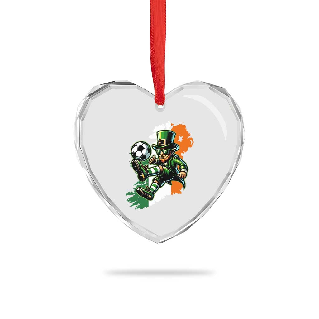 Funny Leprechaun Playing Soccer Heart Crystal Glass Ornament St Patricks Day