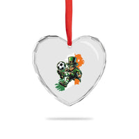 Funny Leprechaun Playing Soccer Heart Crystal Glass Ornament St Patricks Day