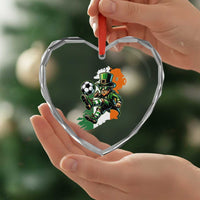 Funny Leprechaun Playing Soccer Heart Crystal Glass Ornament St Patricks Day