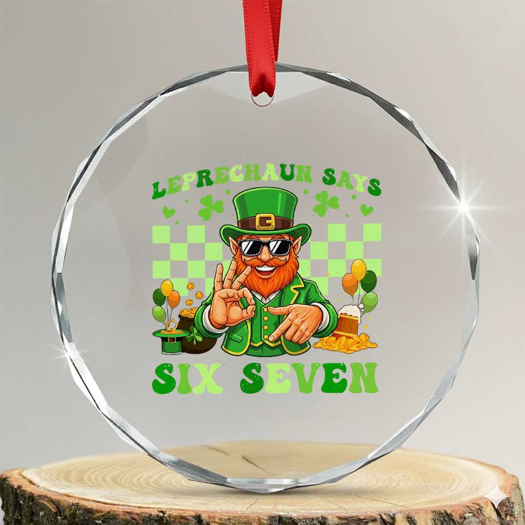 Funny Leprechaun Says Six Seven Crystal Glass Ornament St Patricks Day