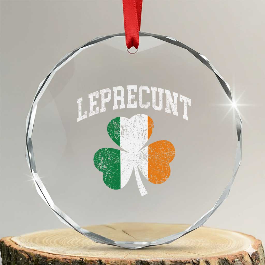 Funny Leprecunt St Patricks Day Crystal Glass Ornament Vintage Irish Shamrock Adult Humor