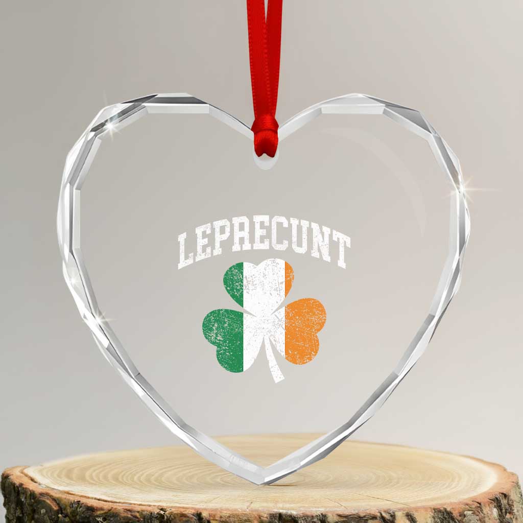 Funny Leprecunt St Patricks Day Heart Crystal Glass Ornament Vintage Irish Shamrock Adult Humor