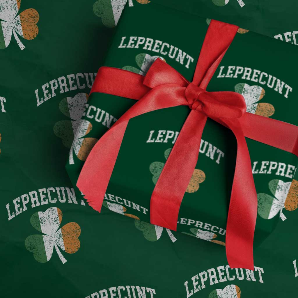 Funny Leprecunt St Patricks Day Wrapping Paper Roll Vintage Irish Shamrock Adult Humor