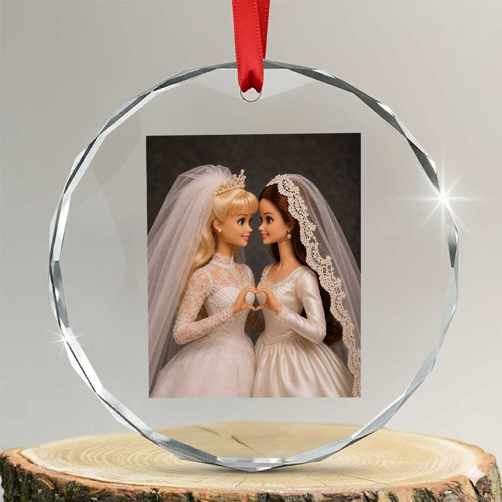 Funny Lesbian Doll Wedding Engagement Crystal Glass Ornament LGBTQ Pride Gift
