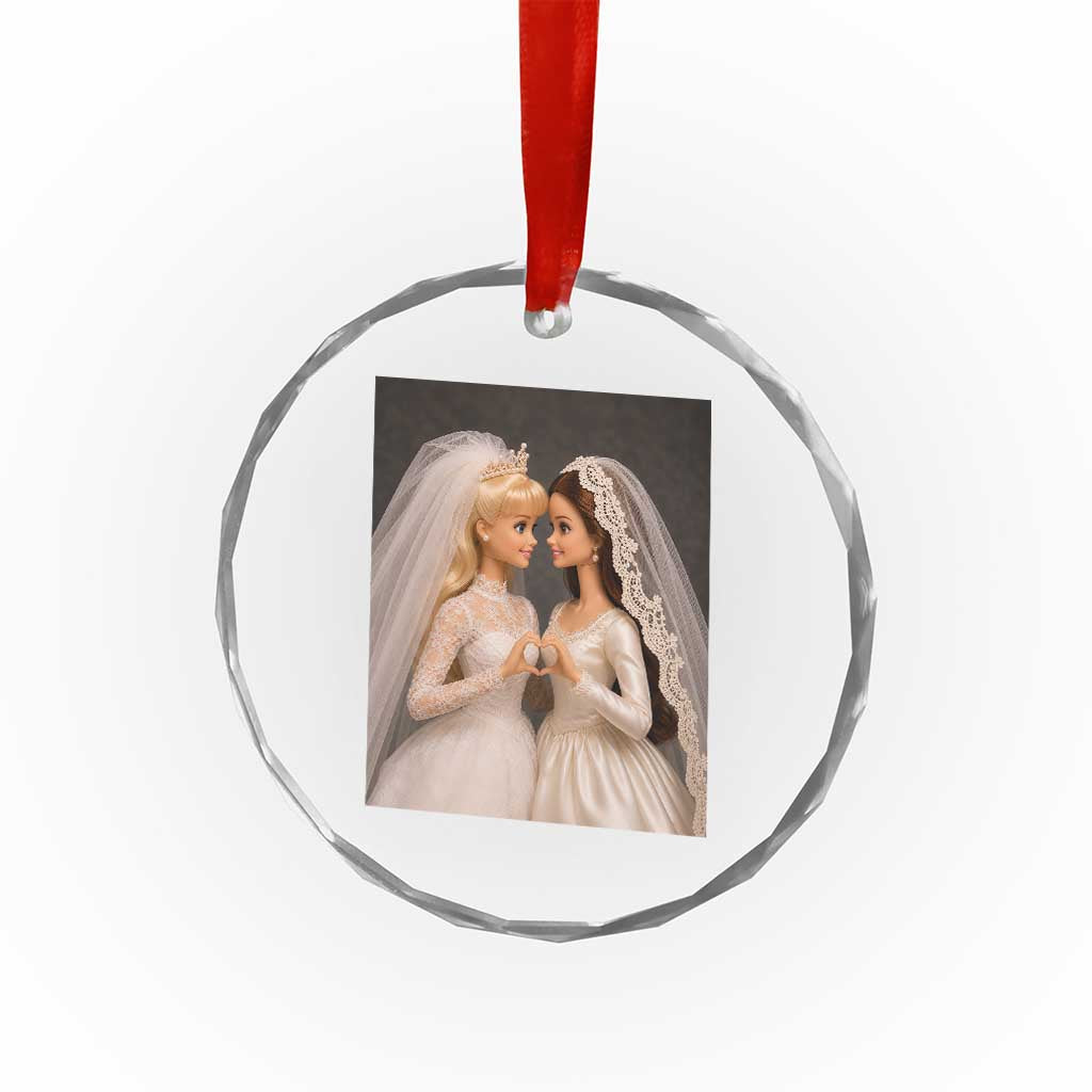 Funny Lesbian Doll Wedding Engagement Crystal Glass Ornament LGBTQ Pride Gift