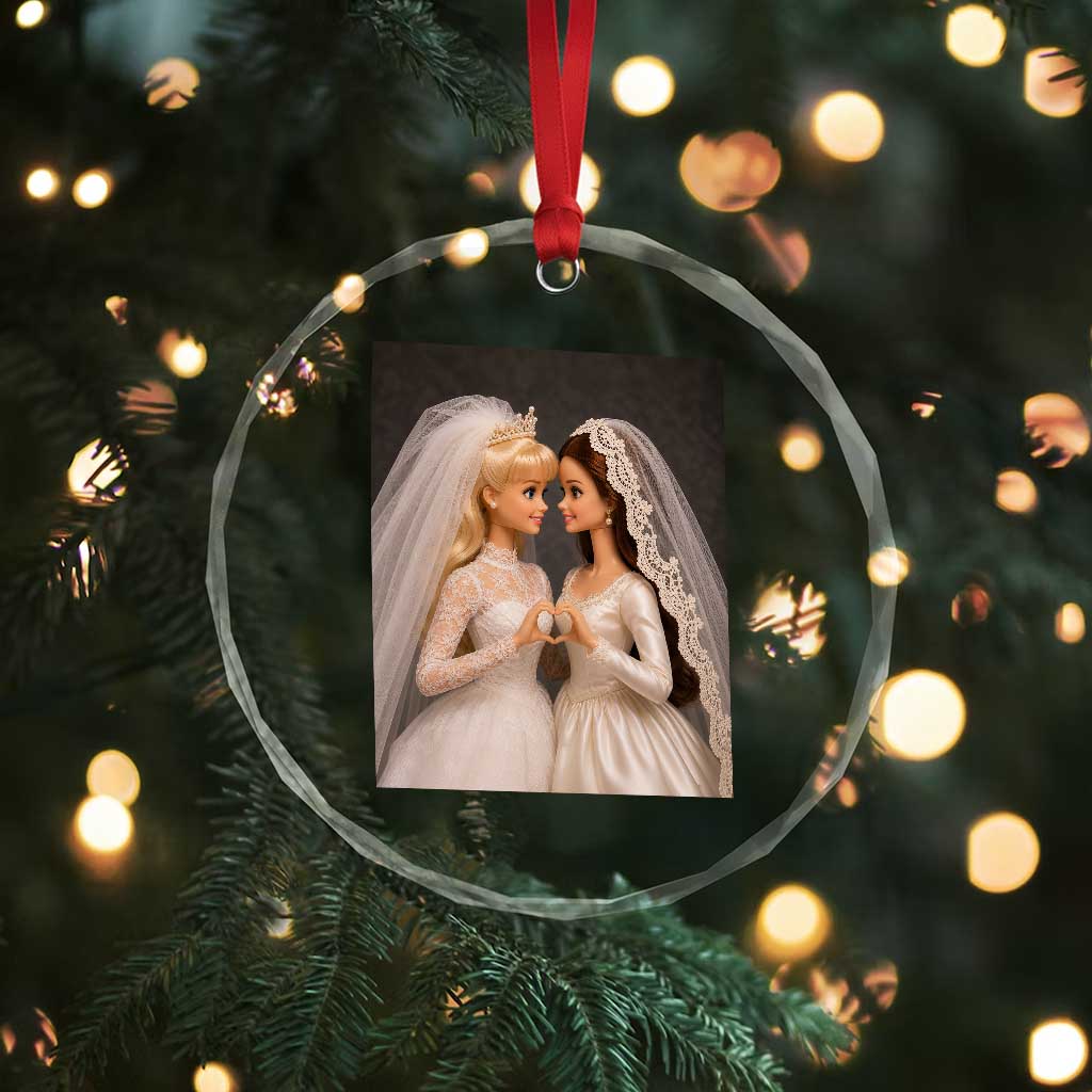 Funny Lesbian Doll Wedding Engagement Crystal Glass Ornament LGBTQ Pride Gift