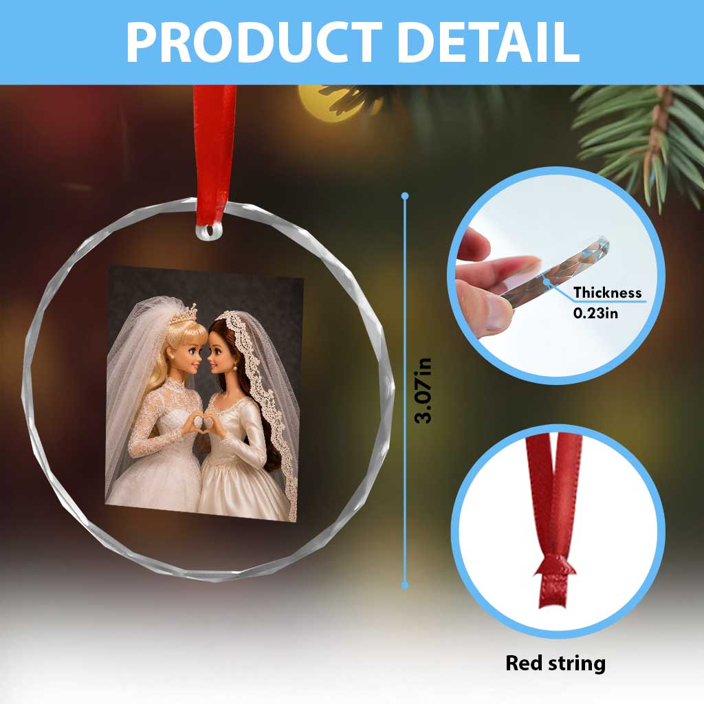 Funny Lesbian Doll Wedding Engagement Crystal Glass Ornament LGBTQ Pride Gift