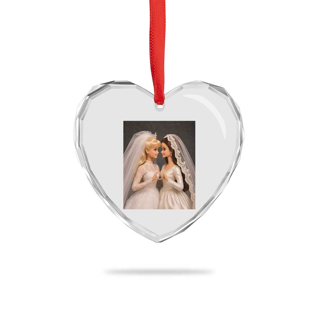 Funny Lesbian Doll Wedding Engagement Heart Crystal Glass Ornament LGBTQ Pride Gift
