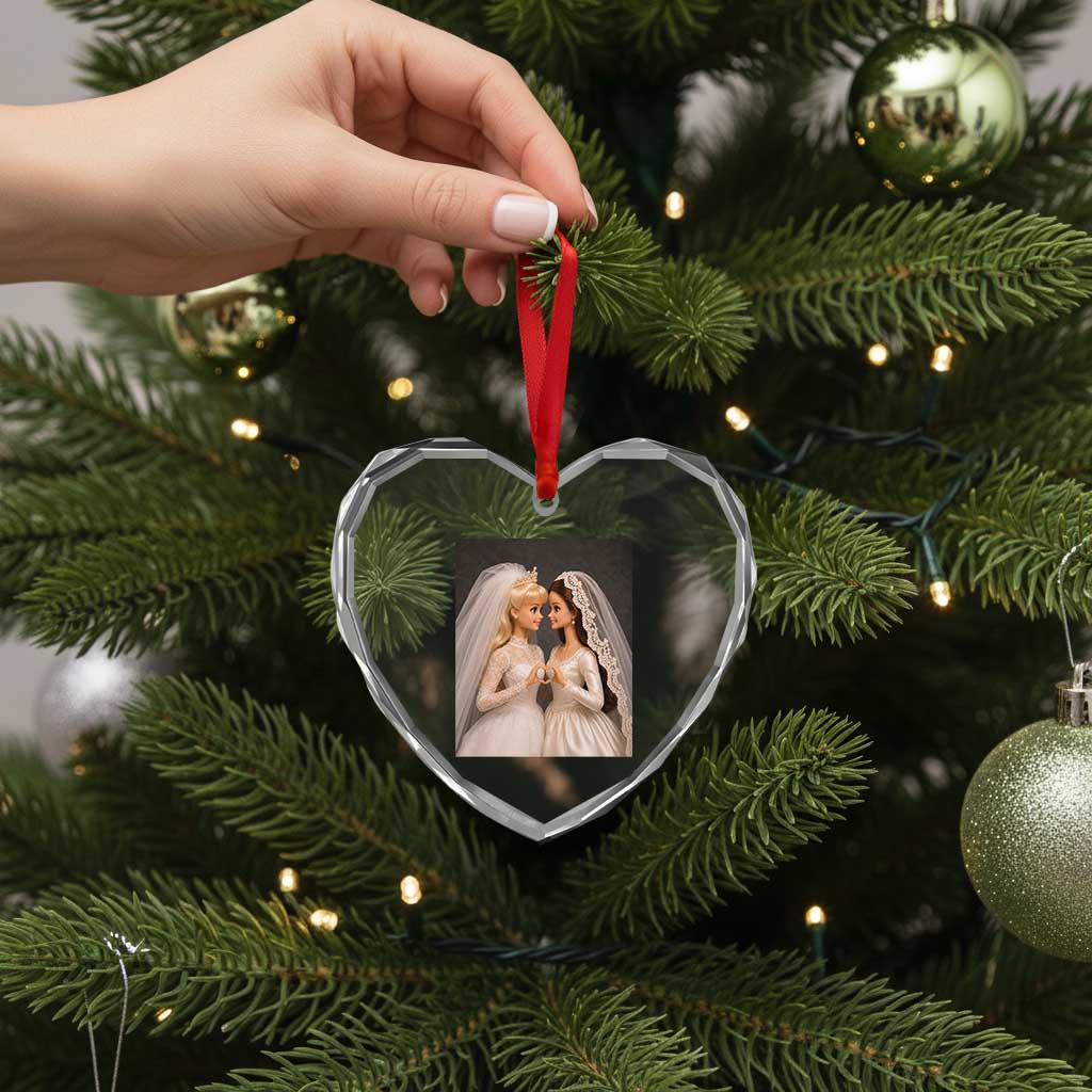 Funny Lesbian Doll Wedding Engagement Heart Crystal Glass Ornament LGBTQ Pride Gift