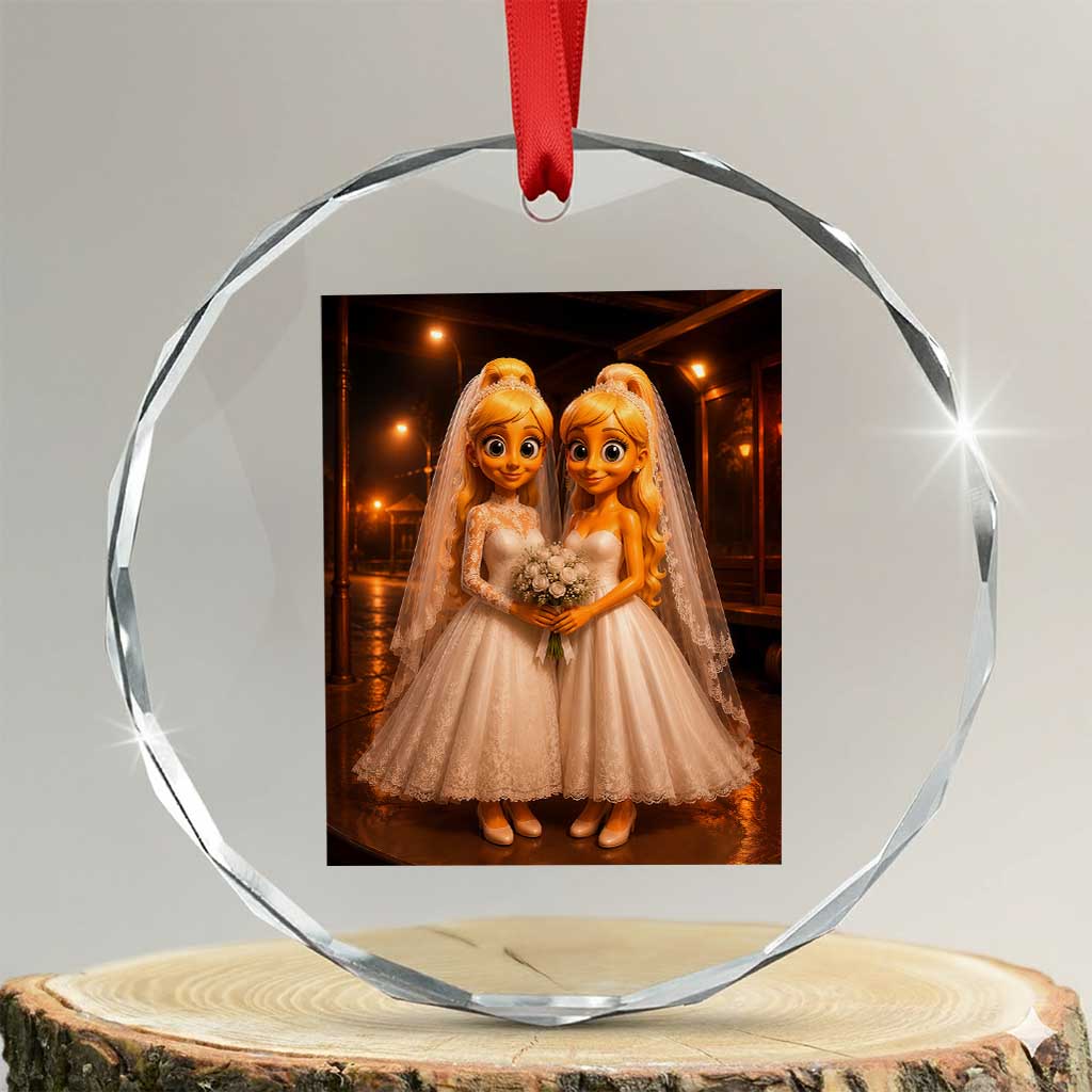 Funny Lesbian Pride Tung Tung Sahur Engagement Gift Crystal Glass Ornament