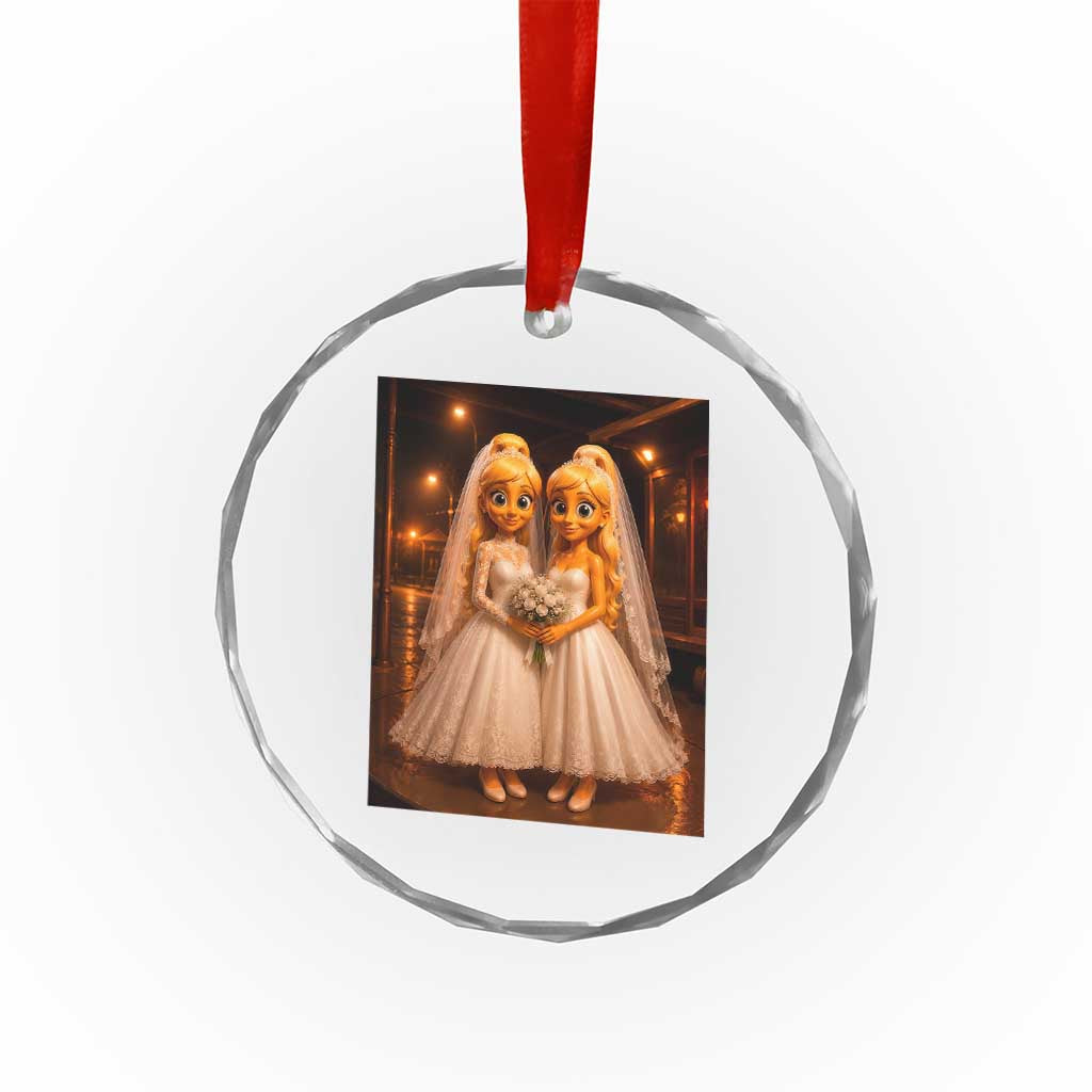 Funny Lesbian Pride Tung Tung Sahur Engagement Gift Crystal Glass Ornament
