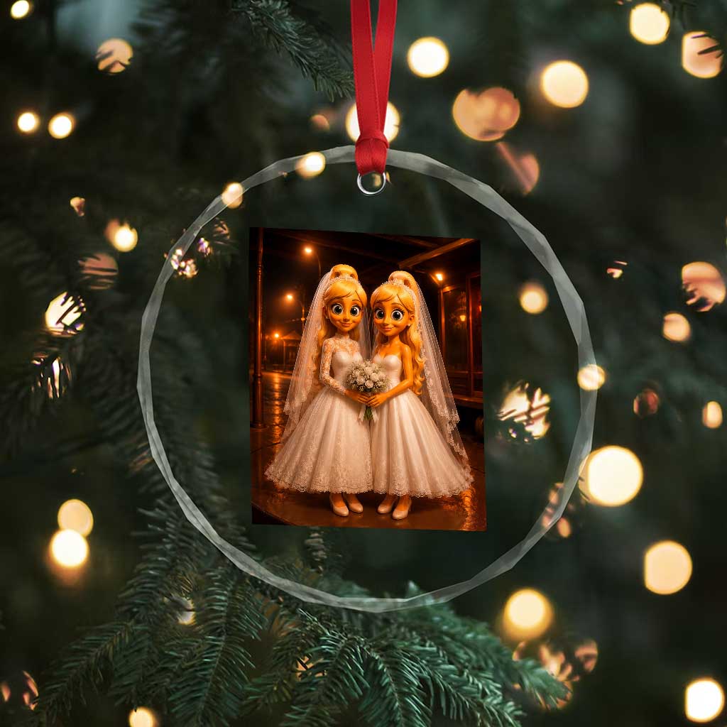 Funny Lesbian Pride Tung Tung Sahur Engagement Gift Crystal Glass Ornament