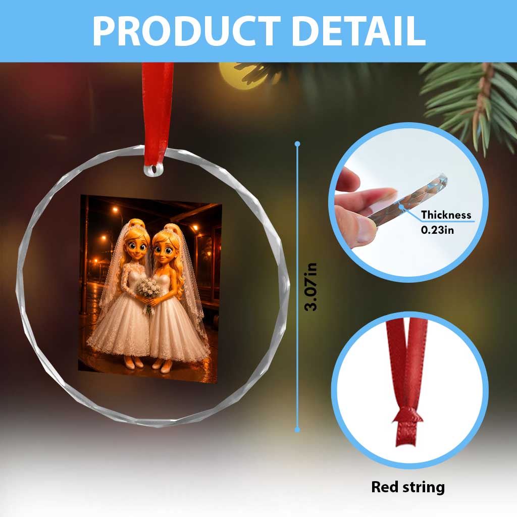 Funny Lesbian Pride Tung Tung Sahur Engagement Gift Crystal Glass Ornament
