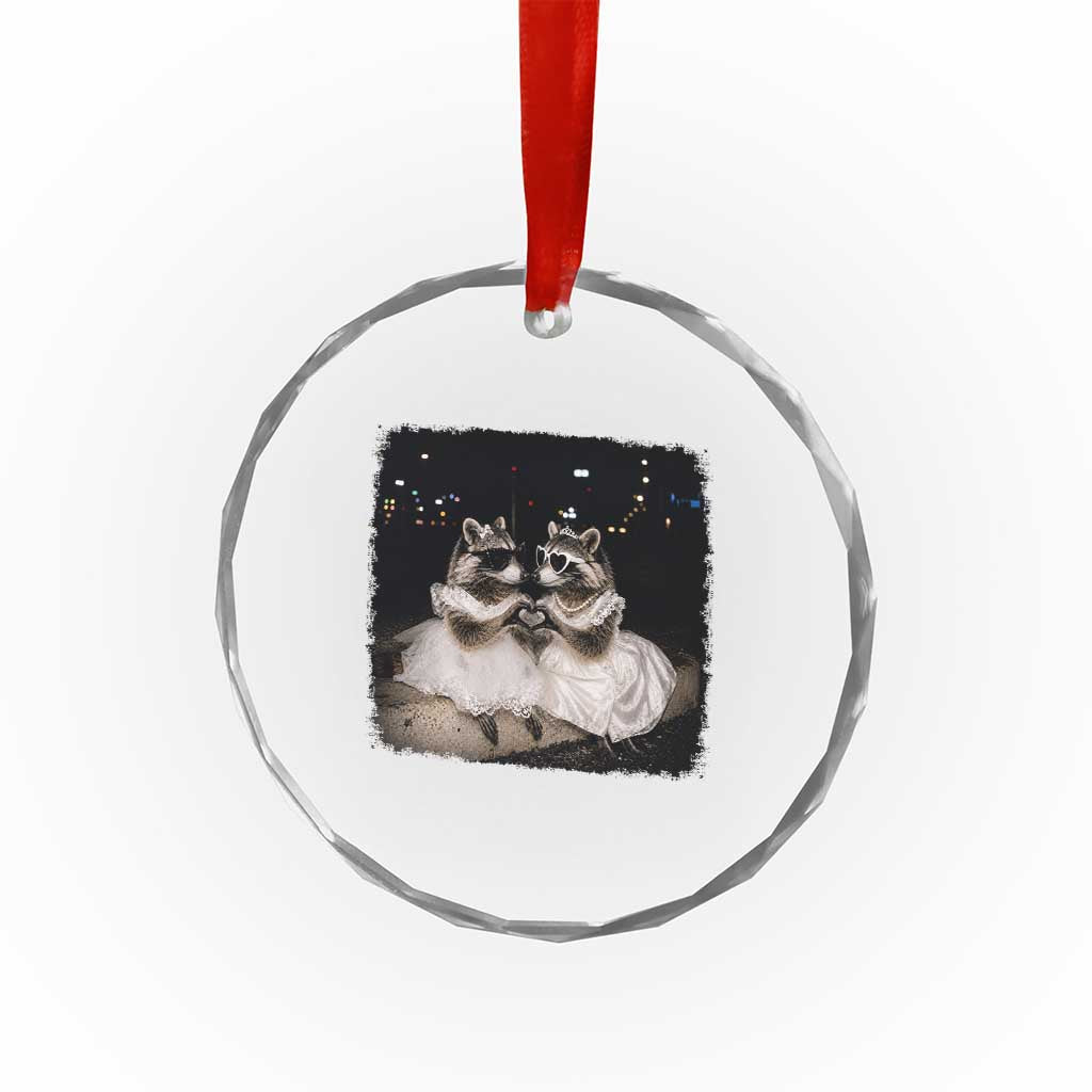 Funny Lesbian Raccoon Engagement Crystal Glass Ornament LGBTQ Pride Gift