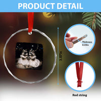 Funny Lesbian Raccoon Engagement Crystal Glass Ornament LGBTQ Pride Gift