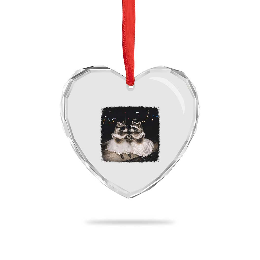Funny Lesbian Raccoon Engagement Heart Crystal Glass Ornament LGBTQ Pride Gift