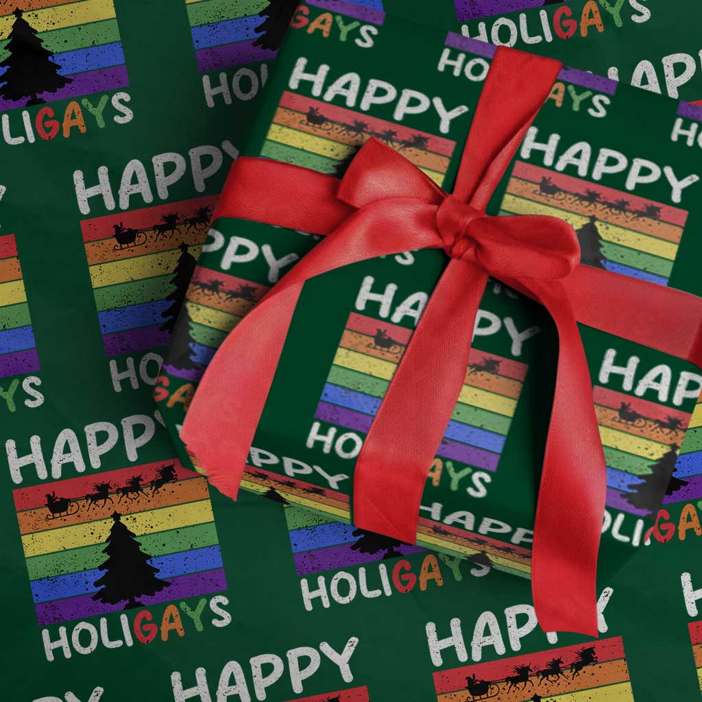Funny LGBT Christmas Wrapping Paper Roll Happy Holigays Rainbow Stripes Unicorn Santa - Wonder Print Shop