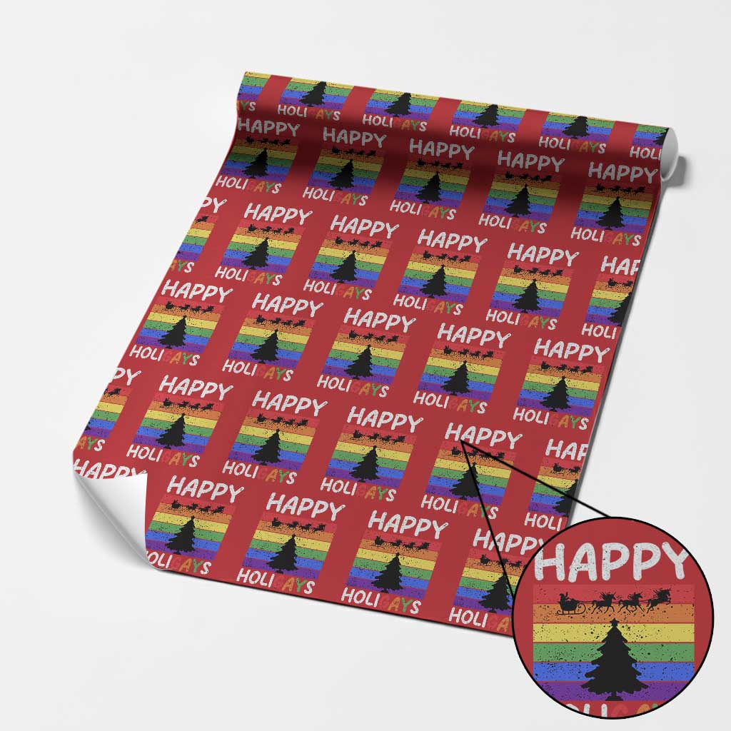 Funny LGBT Christmas Wrapping Paper Roll Happy Holigays Rainbow Stripes Unicorn Santa - Wonder Print Shop