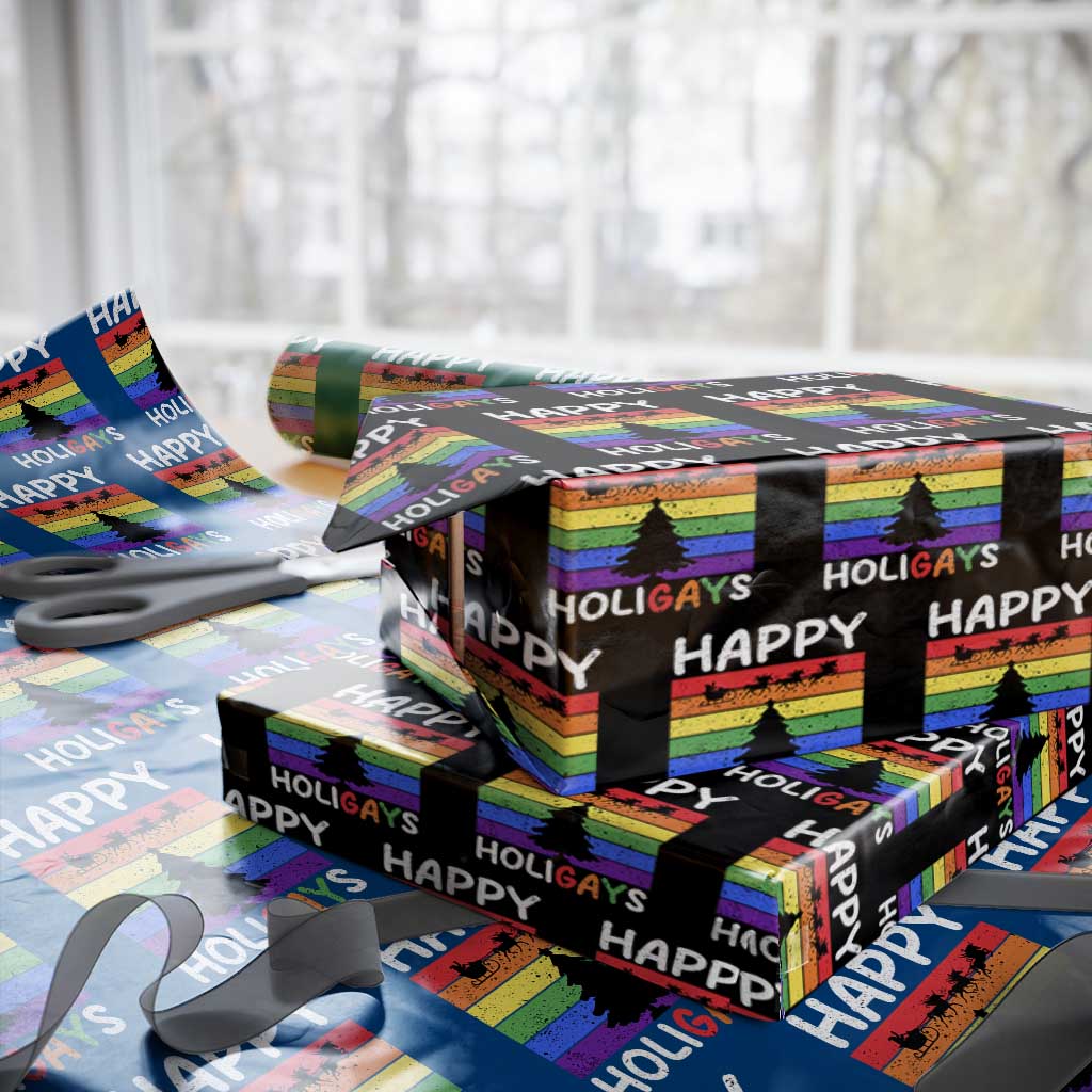Funny LGBT Christmas Wrapping Paper Roll Happy Holigays Rainbow Stripes Unicorn Santa - Wonder Print Shop
