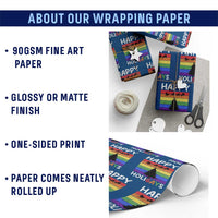 Funny LGBT Christmas Wrapping Paper Roll Happy Holigays Rainbow Stripes Unicorn Santa - Wonder Print Shop