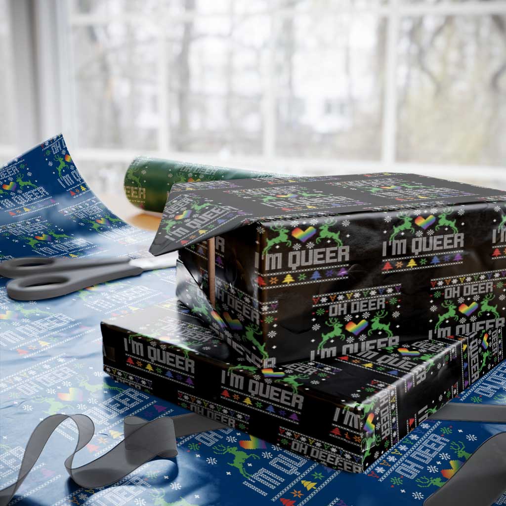 Funny LGBT Christmas Wrapping Paper Roll Oh Deer I'm Queer Rainbow LGBT Flag - Wonder Print Shop