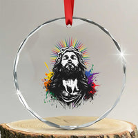 Funny LGBT Gay Pride Jesus Rainbow Flag Christian Crystal Glass Ornament - Wonder Print Shop