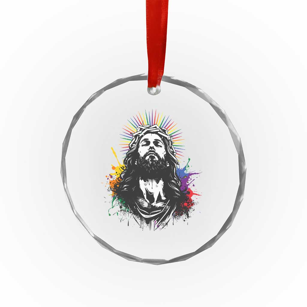 Funny LGBT Gay Pride Jesus Rainbow Flag Christian Crystal Glass Ornament - Wonder Print Shop