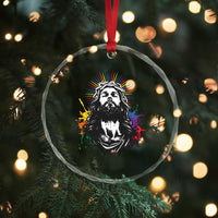 Funny LGBT Gay Pride Jesus Rainbow Flag Christian Crystal Glass Ornament - Wonder Print Shop
