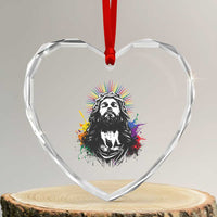 Funny LGBT Gay Pride Jesus Rainbow Flag Christian Heart Crystal Glass Ornament - Wonder Print Shop