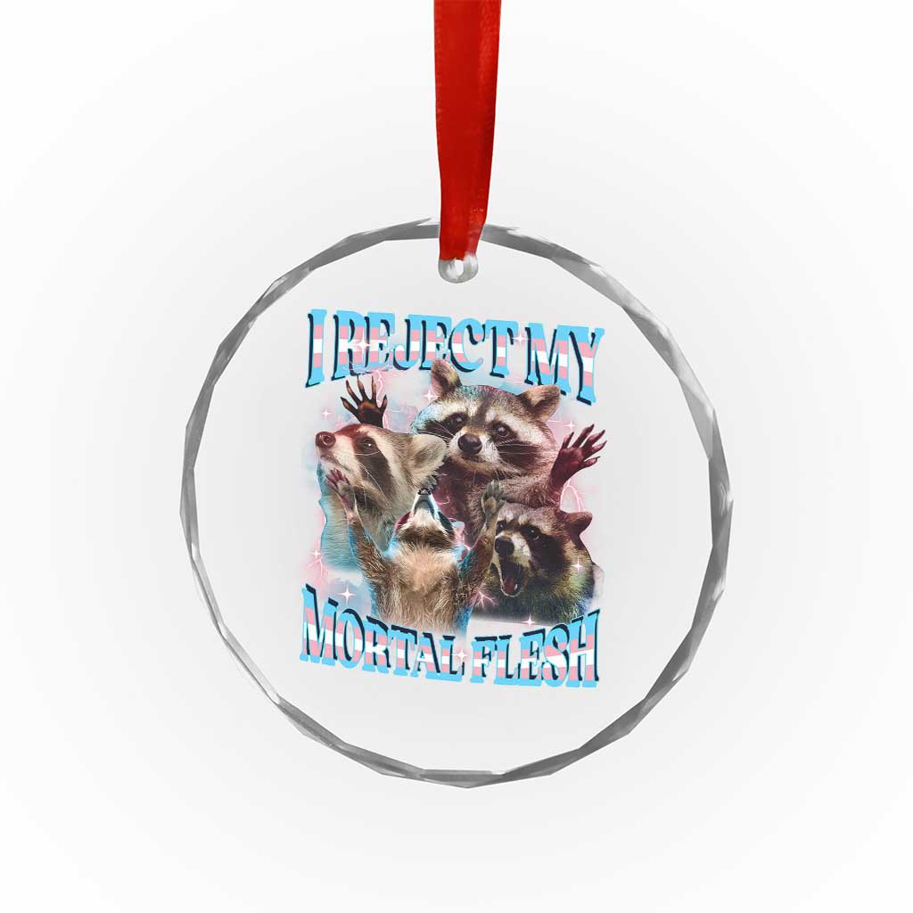Funny LGBT Trans Pride Crystal Glass Ornament I Reject My Mortal Flesh Transgender Racoon Bootleg - Wonder Print Shop