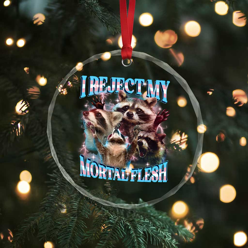 Funny LGBT Trans Pride Crystal Glass Ornament I Reject My Mortal Flesh Transgender Racoon Bootleg - Wonder Print Shop