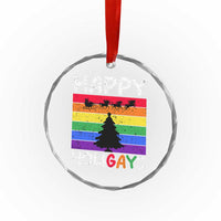 Funny LGBT Xmas Crystal Glass Ornament Happy Holigays Rainbow Stripes Unicorn Santa TS11
