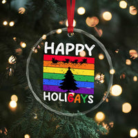 Funny LGBT Xmas Crystal Glass Ornament Happy Holigays Rainbow Stripes Unicorn Santa TS11